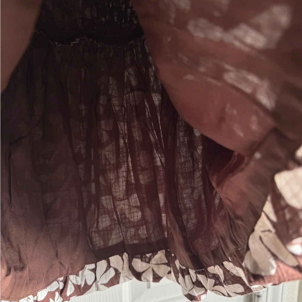 Free People Brown & White Floral Smocked Strapless Bubble Dress - Picture 14 of 14